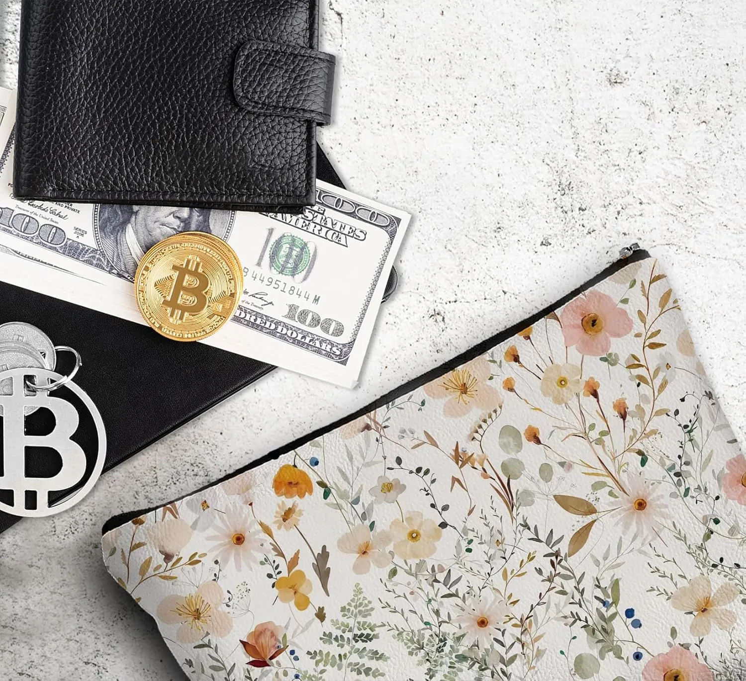 Floral Makeup Bags,Small Makeup Bag,Travel Toiletry Bag for Women,Waterproof Zipper Cosmetic Pouch,Travel Toiletry Bag for Purse Water Resistant Girls Gift, 048FHH