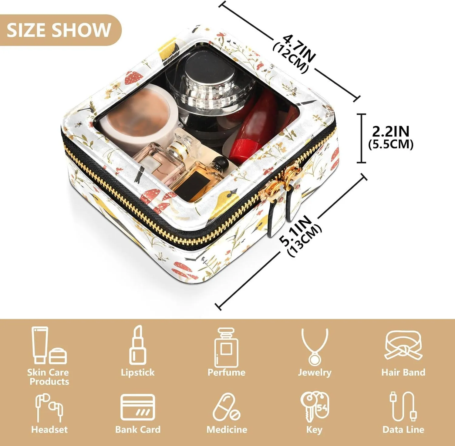 FRODOTGV Cartoon American Goldfinch Birds White Toiletry Bag Mini Clear Makeup Organizer Clear Cosmetic Bags