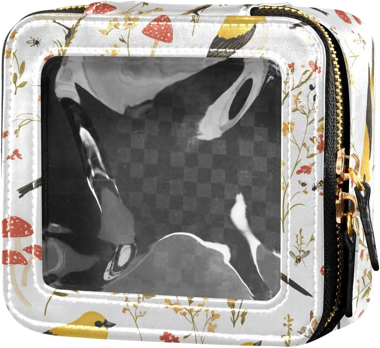 FRODOTGV Cartoon American Goldfinch Birds White Toiletry Bag Mini Clear Makeup Organizer Clear Cosmetic Bags