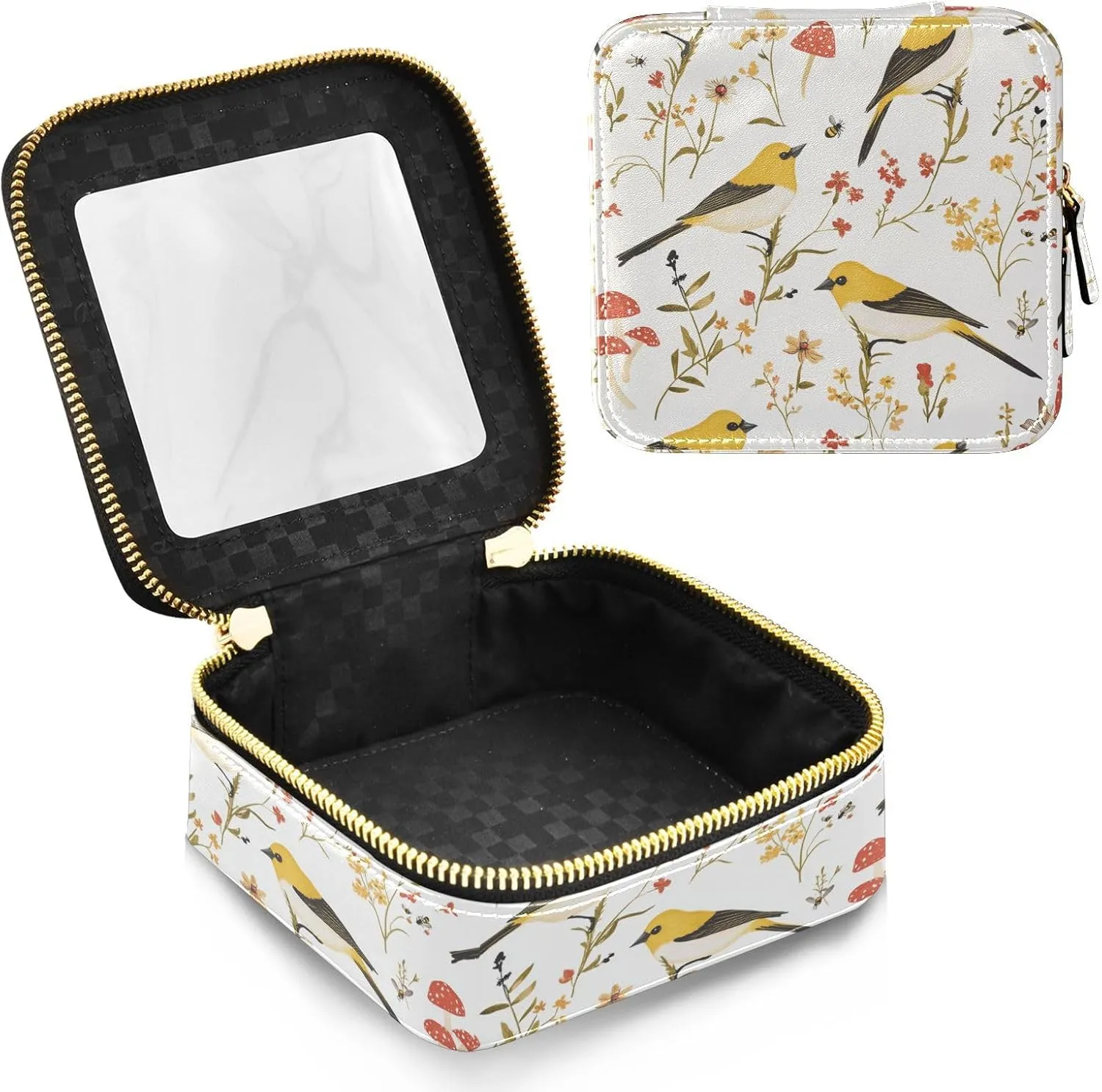 FRODOTGV Cartoon American Goldfinch Birds White Toiletry Bag Mini Clear Makeup Organizer Clear Cosmetic Bags