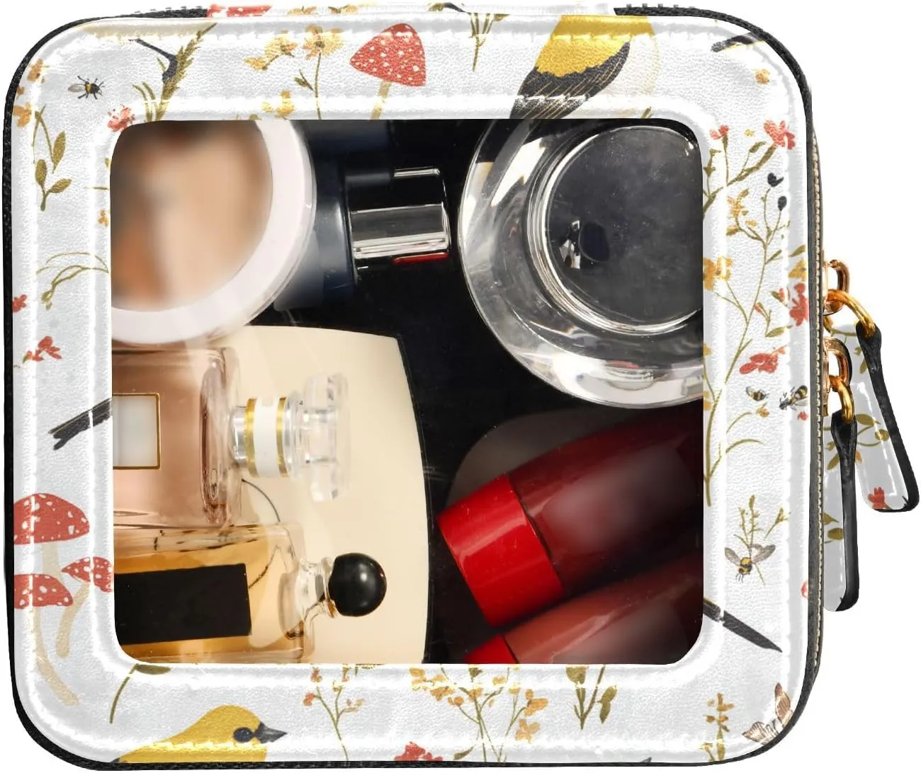 FRODOTGV Cartoon American Goldfinch Birds White Toiletry Bag Mini Clear Makeup Organizer Clear Cosmetic Bags