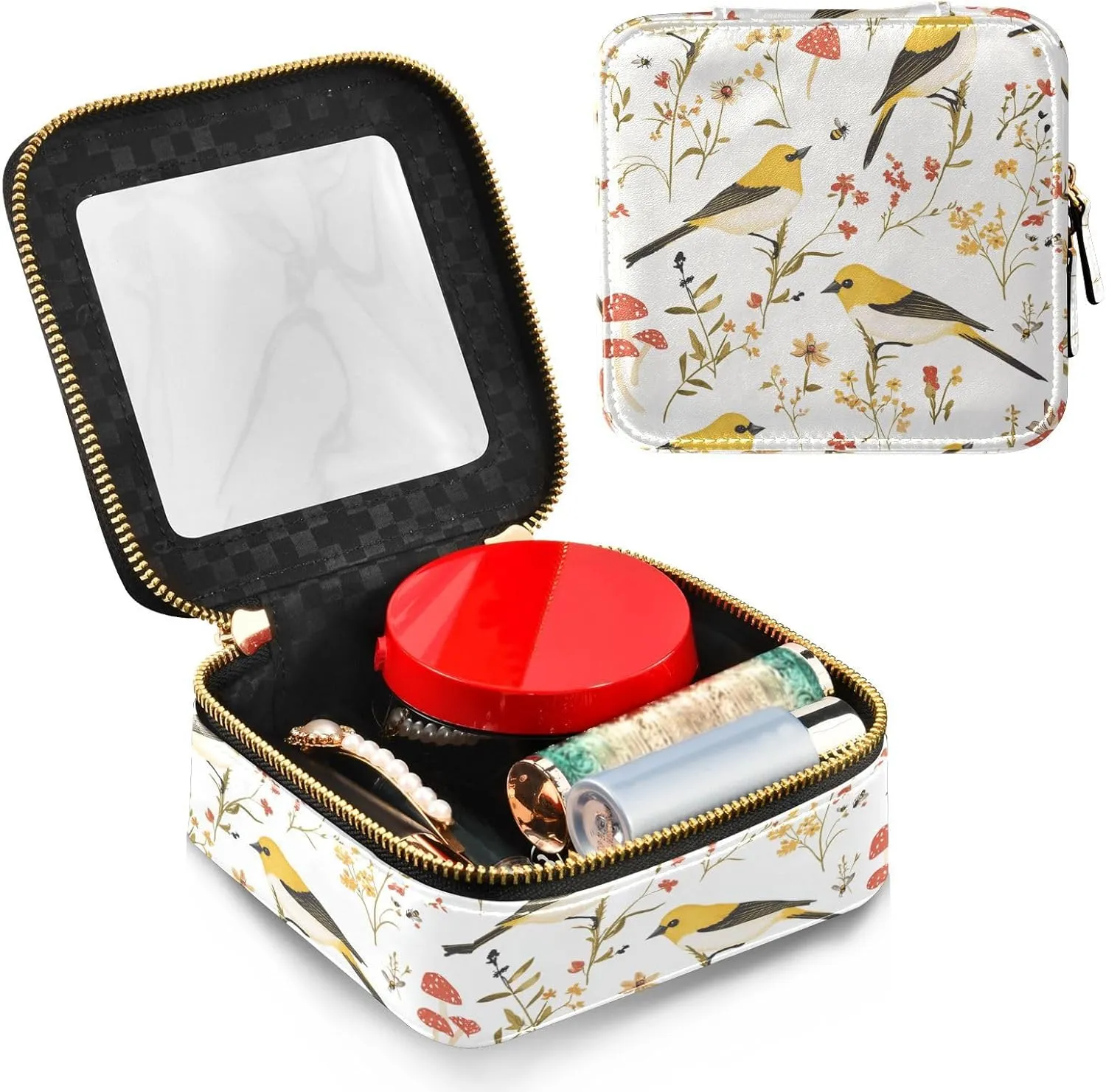 FRODOTGV Cartoon American Goldfinch Birds White Toiletry Bag Mini Clear Makeup Organizer Clear Cosmetic Bags