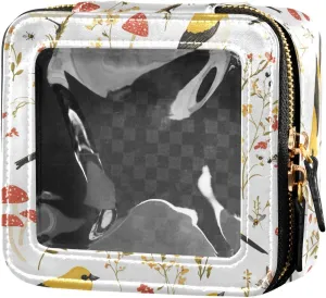 FRODOTGV Cartoon American Goldfinch Birds White Toiletry Bag Mini Clear Makeup Organizer Clear Cosmetic Bags
