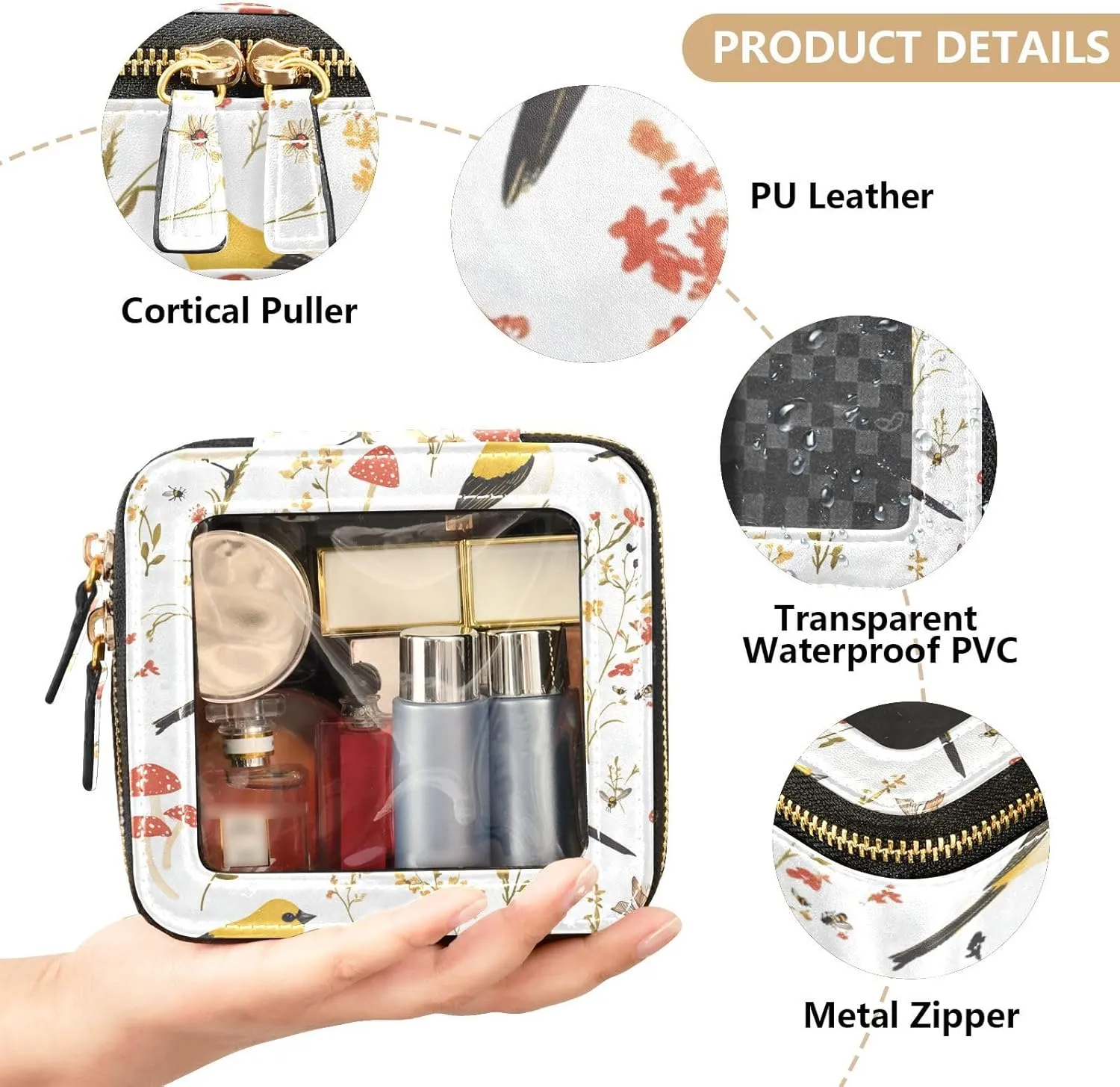 FRODOTGV Cartoon American Goldfinch Birds White Toiletry Bag Mini Clear Makeup Organizer Clear Cosmetic Bags