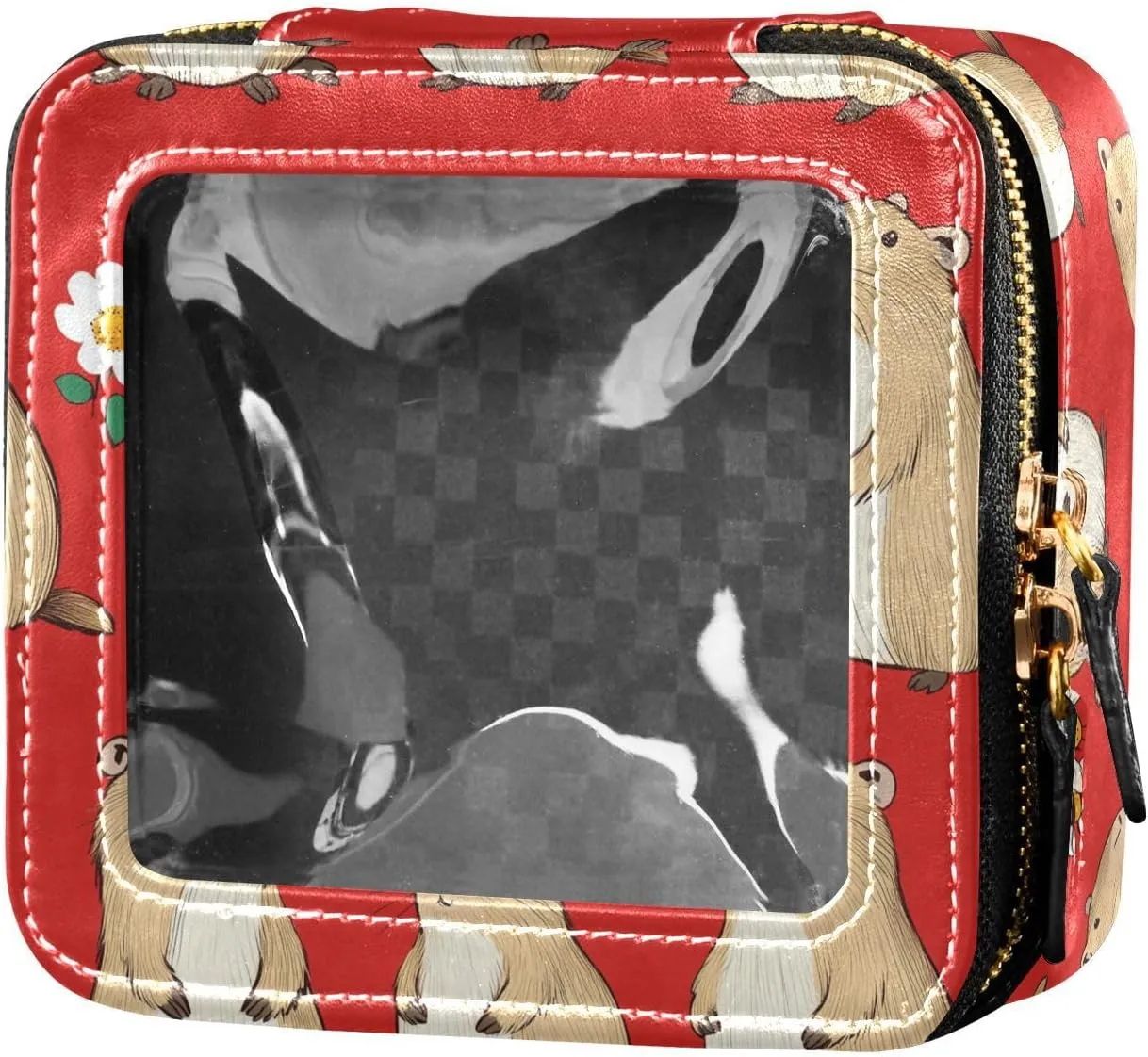 FRODOTGV Cartoon Capybara Red, Clear Small Makeup Bag for Purse, Waterproof Travel Toiletry Bags, Cosmetic Organizer