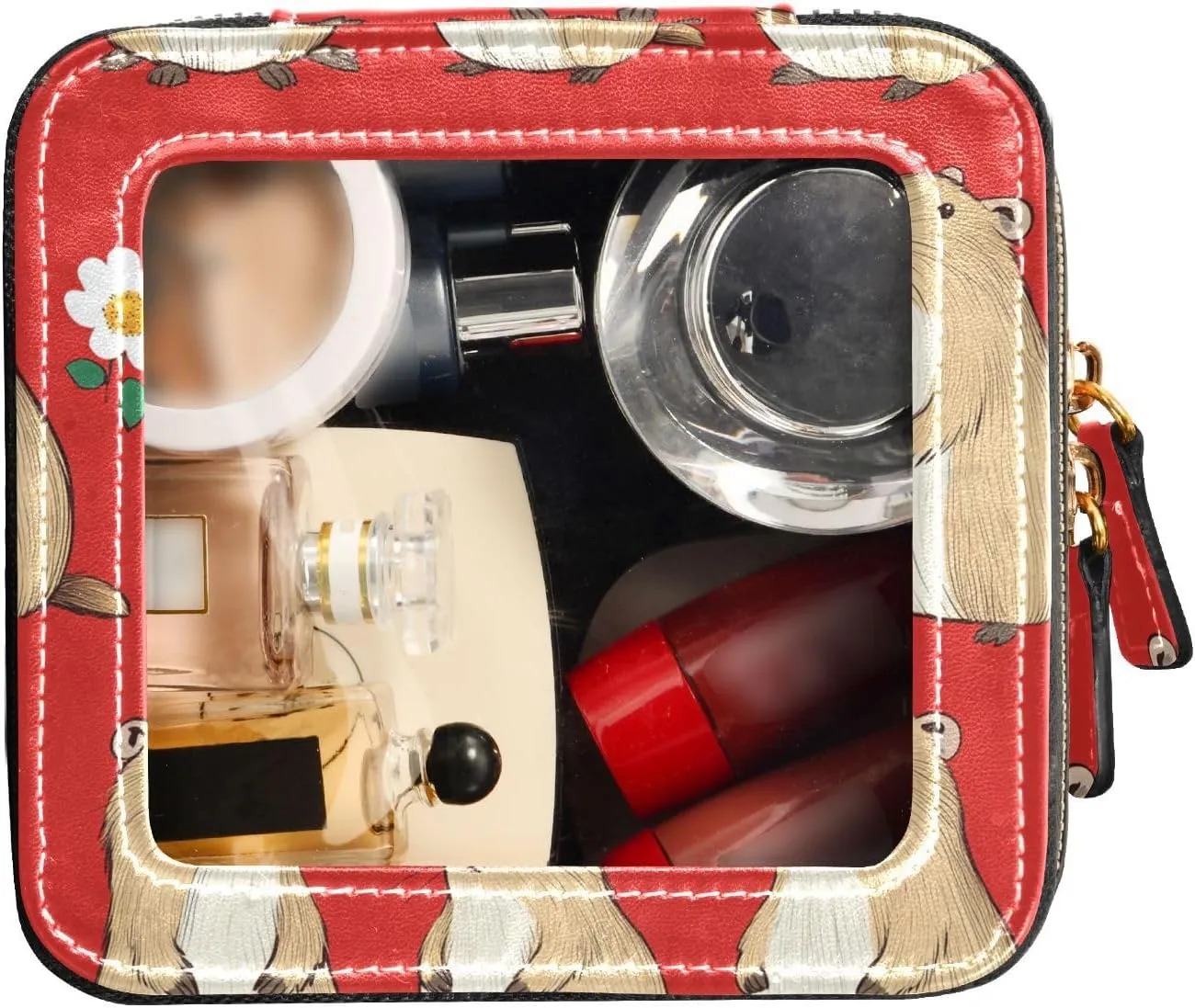 FRODOTGV Cartoon Capybara Red, Clear Small Makeup Bag for Purse, Waterproof Travel Toiletry Bags, Cosmetic Organizer
