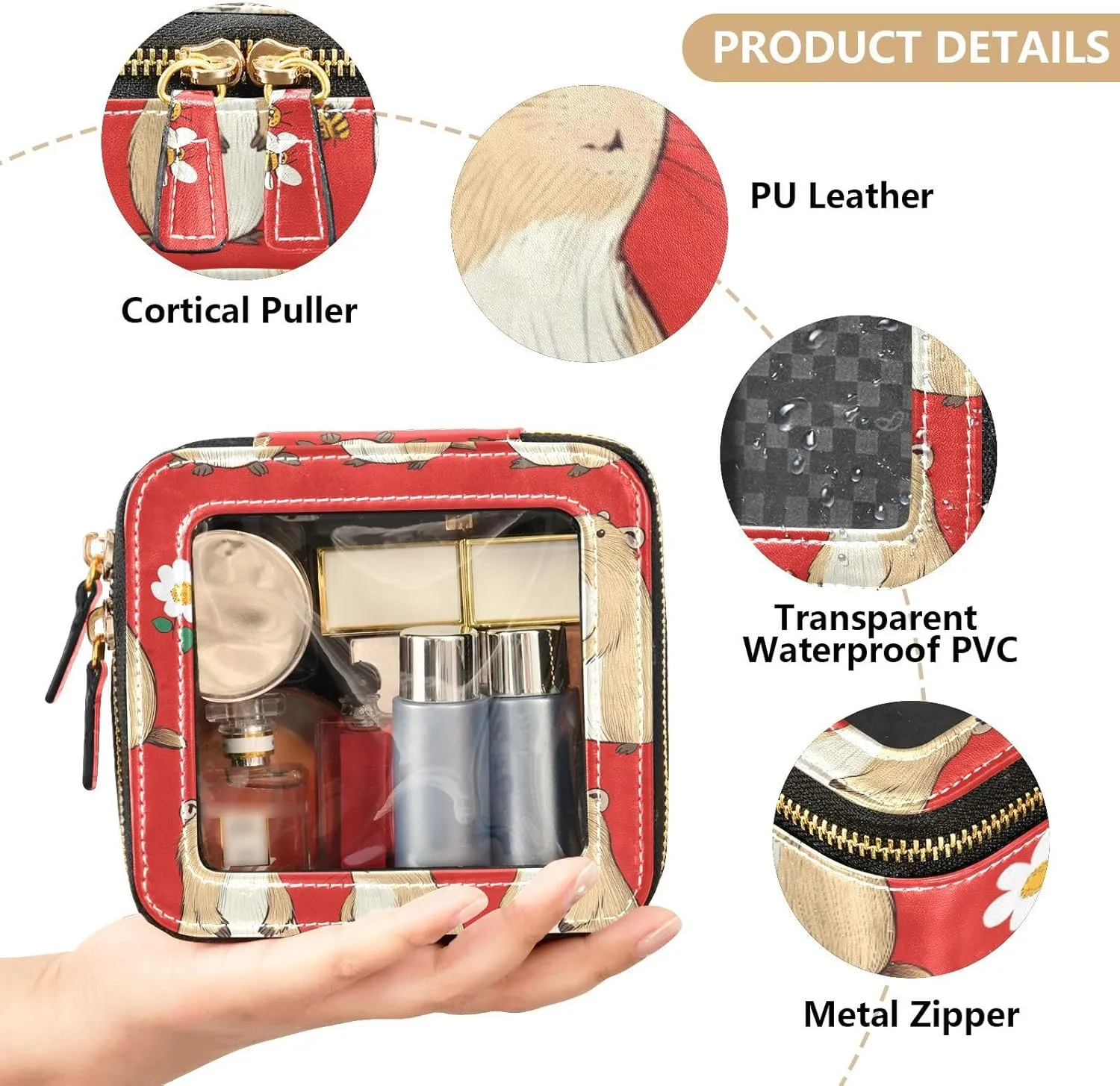FRODOTGV Cartoon Capybara Red, Clear Small Makeup Bag for Purse, Waterproof Travel Toiletry Bags, Cosmetic Organizer