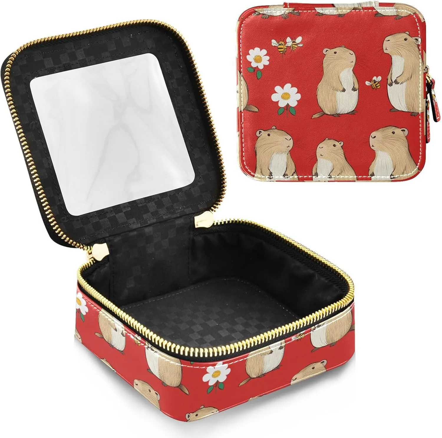 FRODOTGV Cartoon Capybara Red, Clear Small Makeup Bag for Purse, Waterproof Travel Toiletry Bags, Cosmetic Organizer