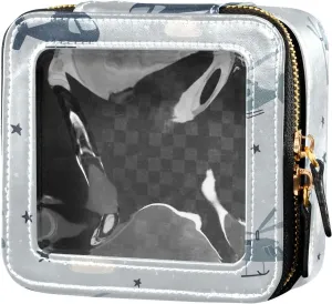 FRODOTGV Cute Makeup Bag Clear, Helicopter and Stars Cloud Silver, Travel Cosmetic Case Toiletry Bags