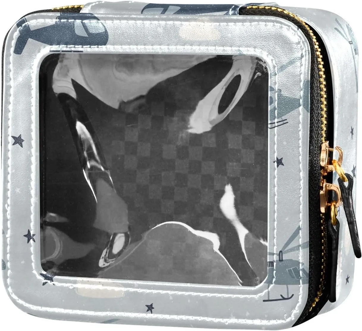 FRODOTGV Cute Makeup Bag Clear, Helicopter and Stars Cloud Silver, Travel Cosmetic Case Toiletry Bags