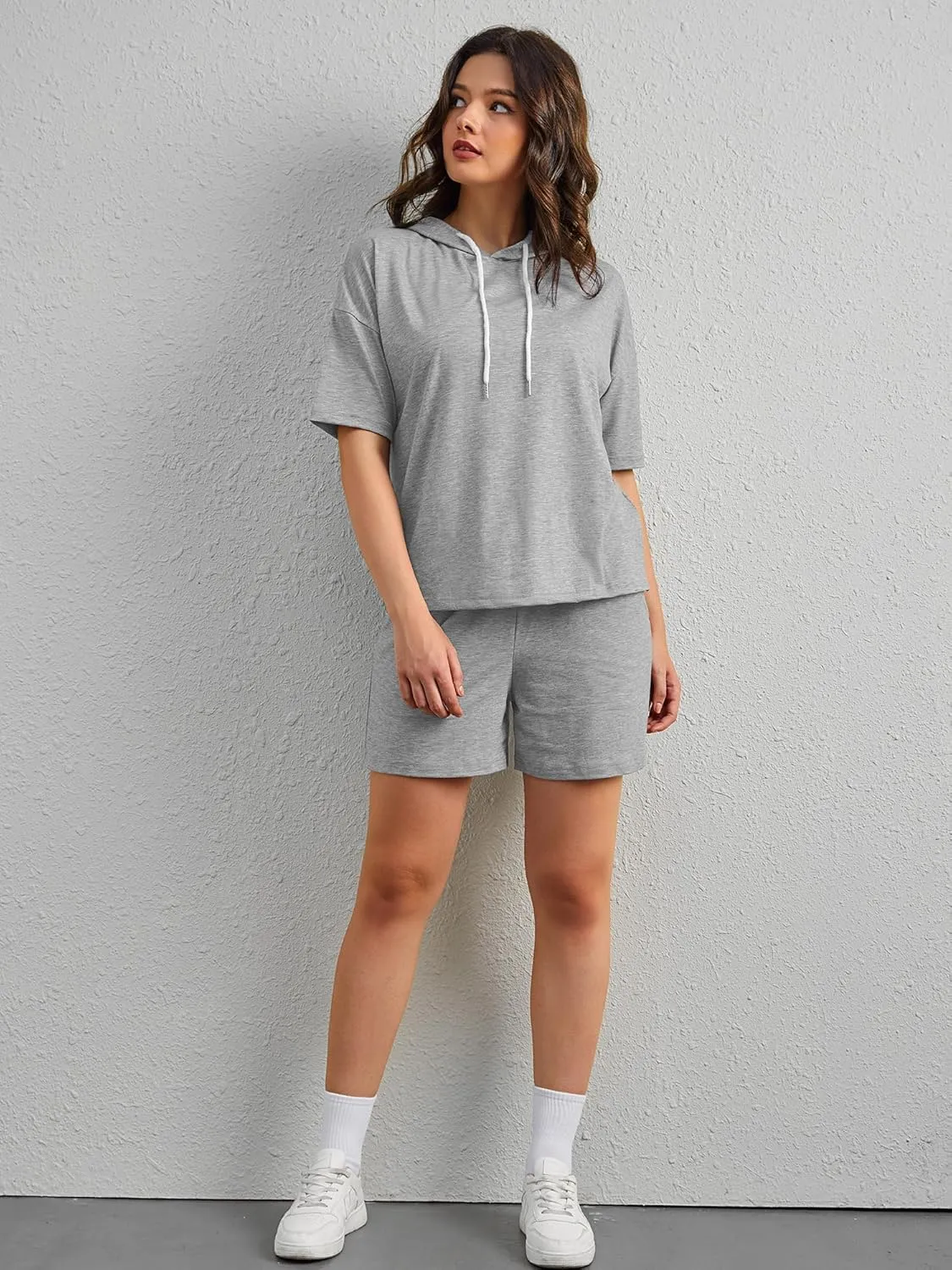 FUPHINE Women's Two Piece Outfits Shorts Sets Summer Sweatsuit Sets Short Sleeve Hoodie and Bottoms Loungewear with Pocket
