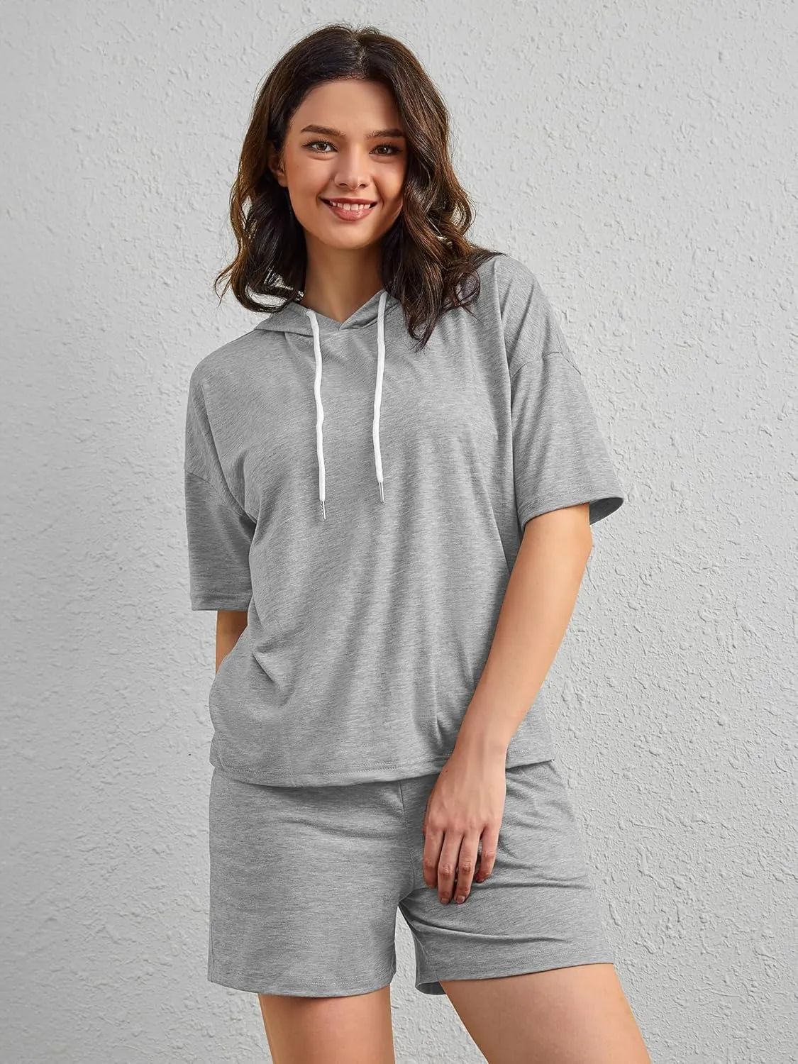 FUPHINE Women's Two Piece Outfits Shorts Sets Summer Sweatsuit Sets Short Sleeve Hoodie and Bottoms Loungewear with Pocket