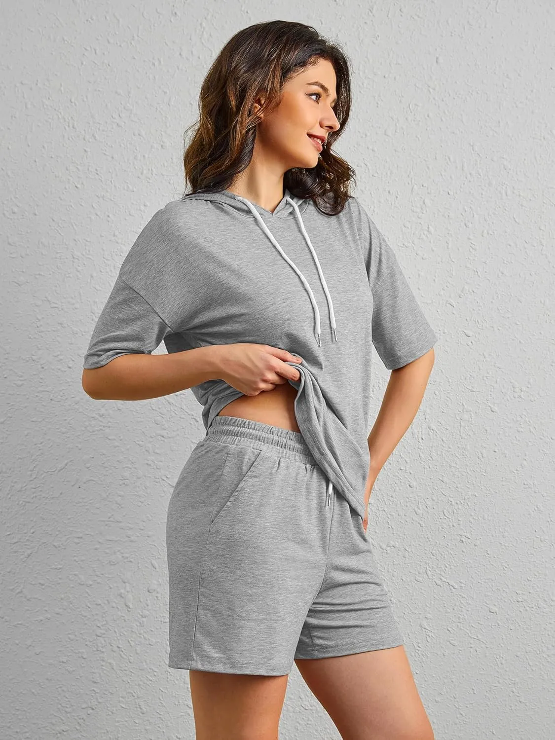 FUPHINE Women's Two Piece Outfits Shorts Sets Summer Sweatsuit Sets Short Sleeve Hoodie and Bottoms Loungewear with Pocket