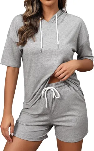 FUPHINE Women's Two Piece Outfits Shorts Sets Summer Sweatsuit Sets Short Sleeve Hoodie and Bottoms Loungewear with Pocket