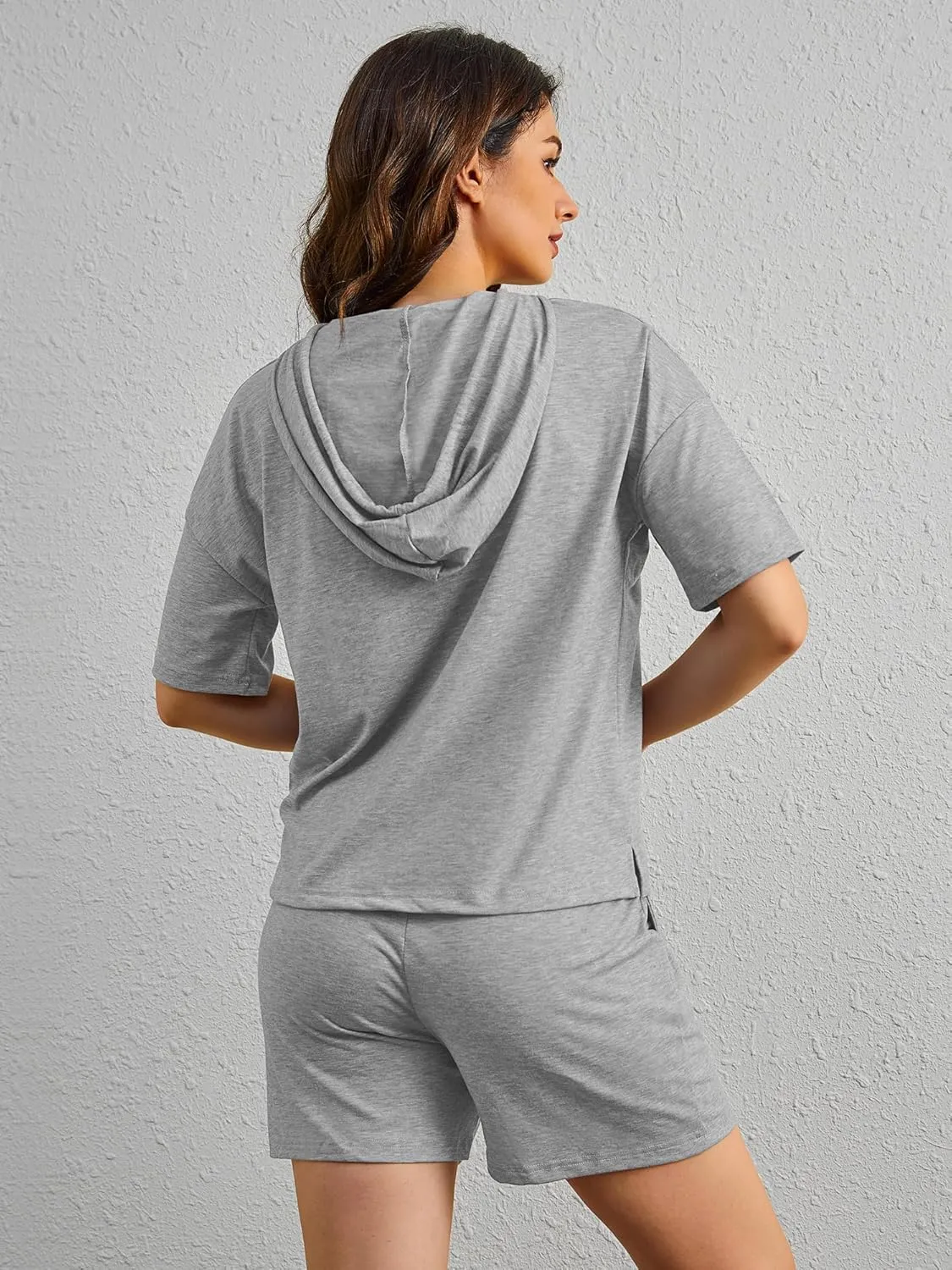 FUPHINE Women's Two Piece Outfits Shorts Sets Summer Sweatsuit Sets Short Sleeve Hoodie and Bottoms Loungewear with Pocket