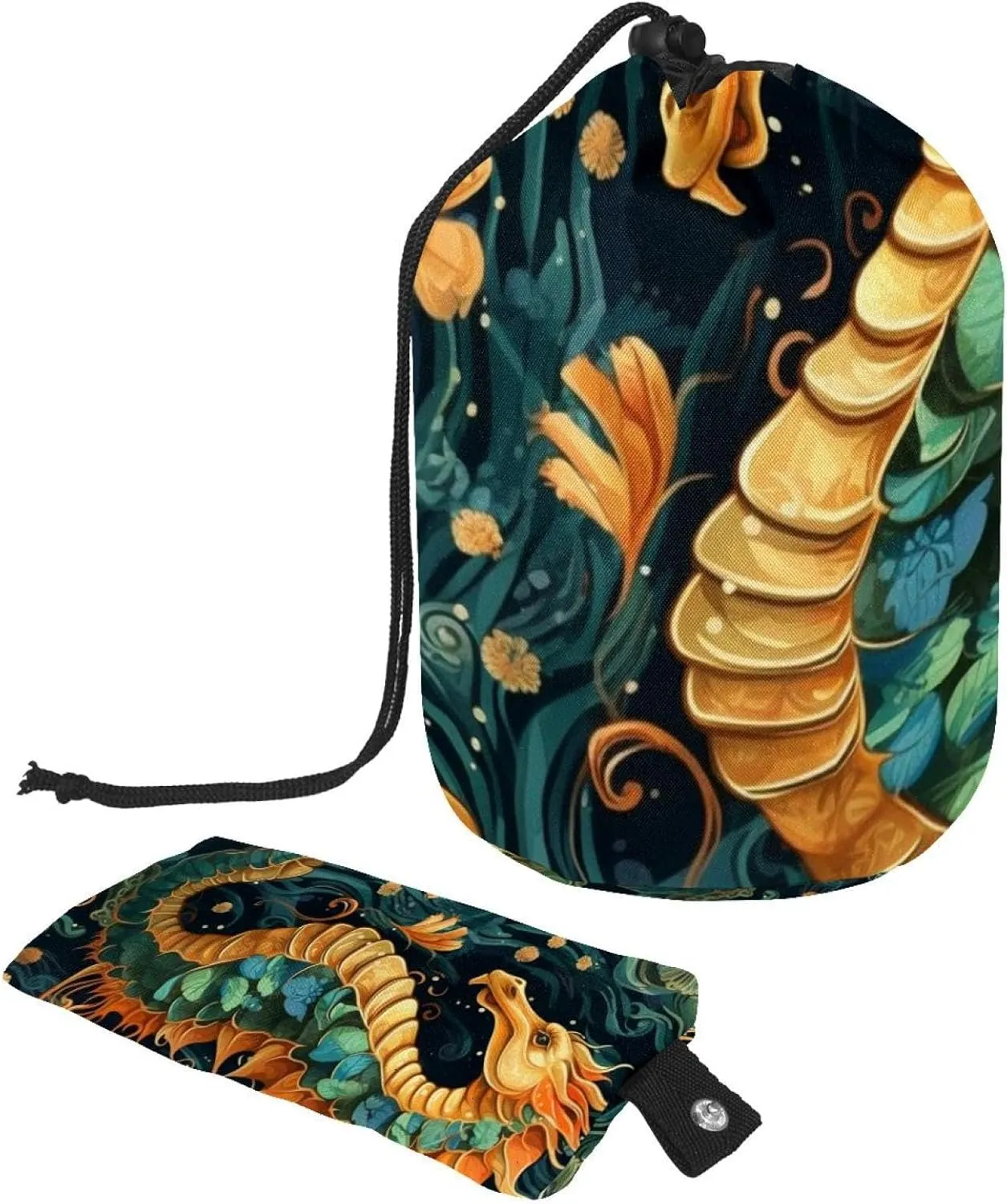 Galaxy Ocean Seahorse Travel Cosmetic Bags Makeup Bag for Women, Foldable Drawstring Travel Cosmetic Bags, Portable Toiletry Bucket Bag
