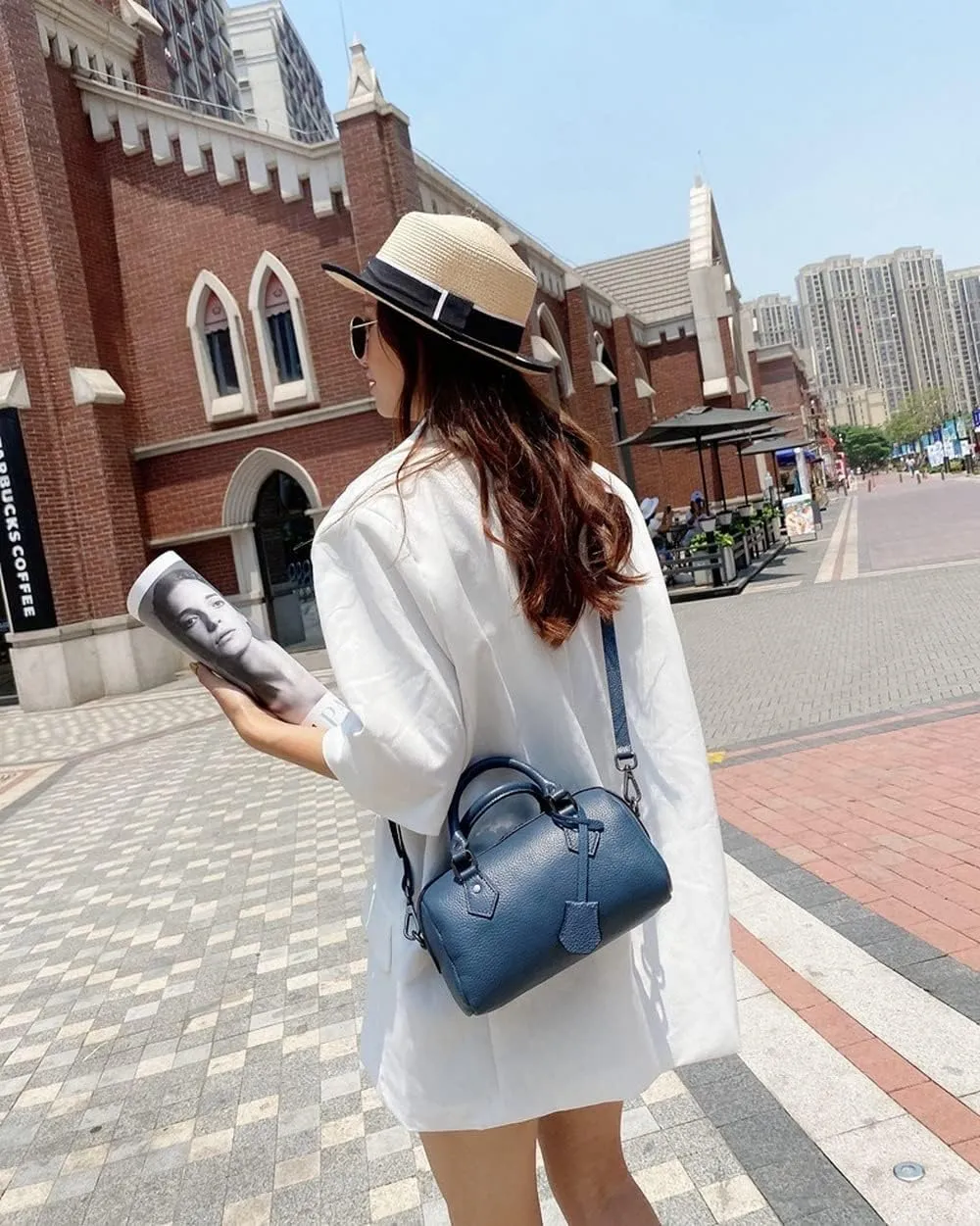 Genuine Leather Boston Bag Women's Unique Shoulder Bags Hobo Handbags Purse Laptop Work Bags