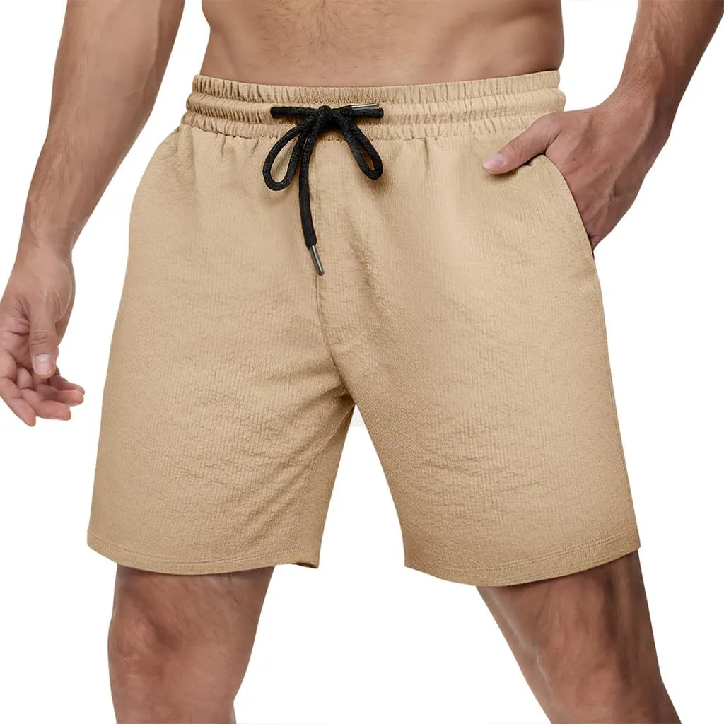 GINGTTO Mens Beach Shorts 7 inch Quick Dry Swim Trunks No Liner Seersucker Vacation Shorts for Men Elastic Waist