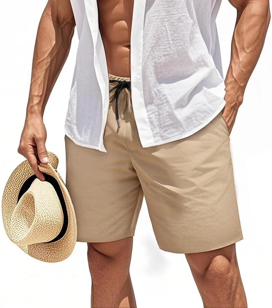 GINGTTO Mens Beach Shorts 7 inch Quick Dry Swim Trunks No Liner Seersucker Vacation Shorts for Men Elastic Waist