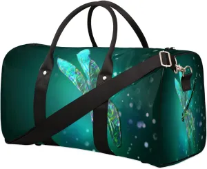 Glass Dragonfly Green Travel Duffel Bag for Women Men, Abstract Animal Sport Tote Gym Bag Foldable Weekender Overnight Bag Waterproof Carry On Luggage Bag