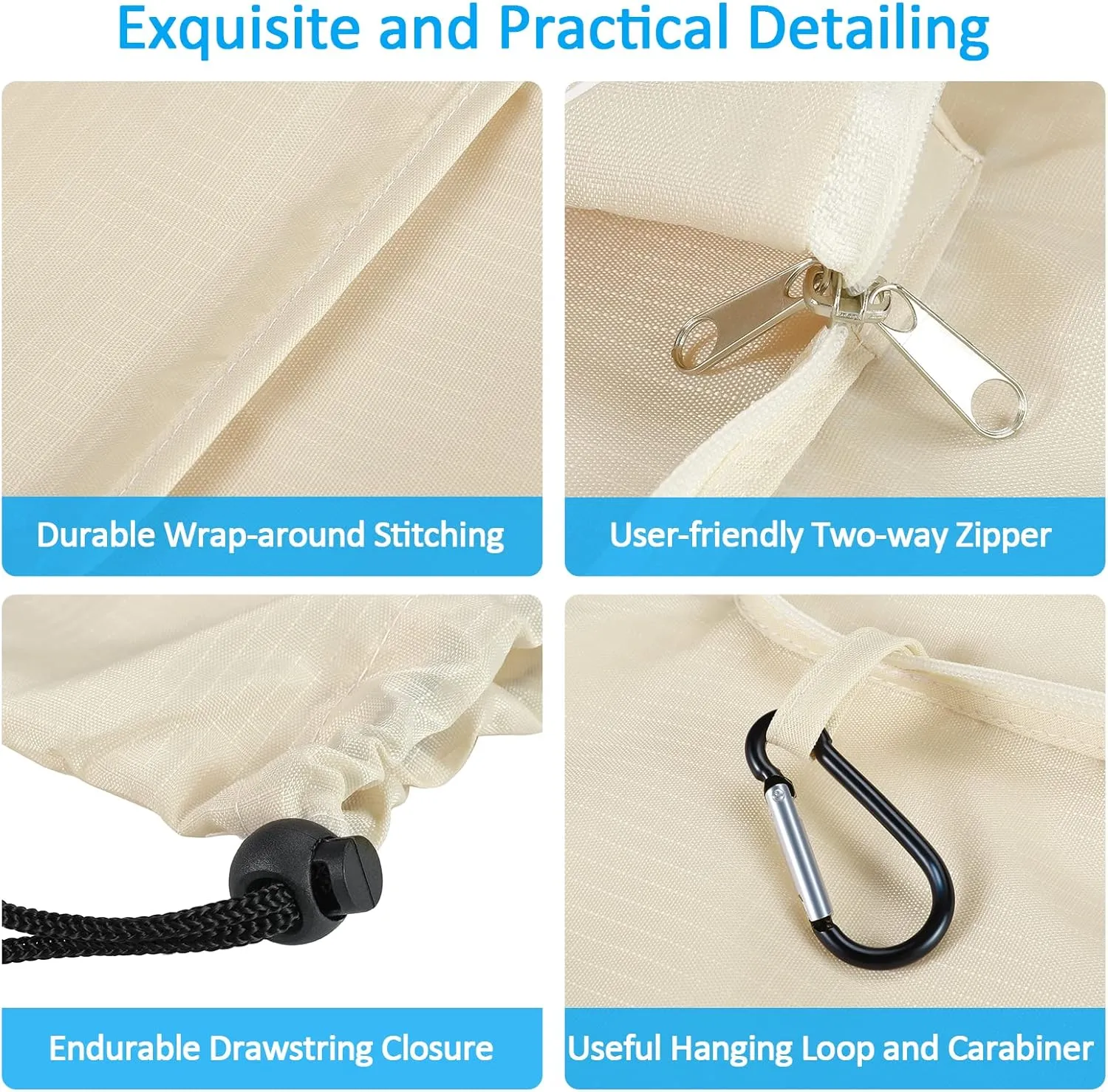 GOGOODA Travel Laundry Bags with Drawstring Closure XL Large Foldable Dirty Clothes bags with Handle Heavy Duty and Washable for College Dorm Travelling Camping, 2 Pack, Beige