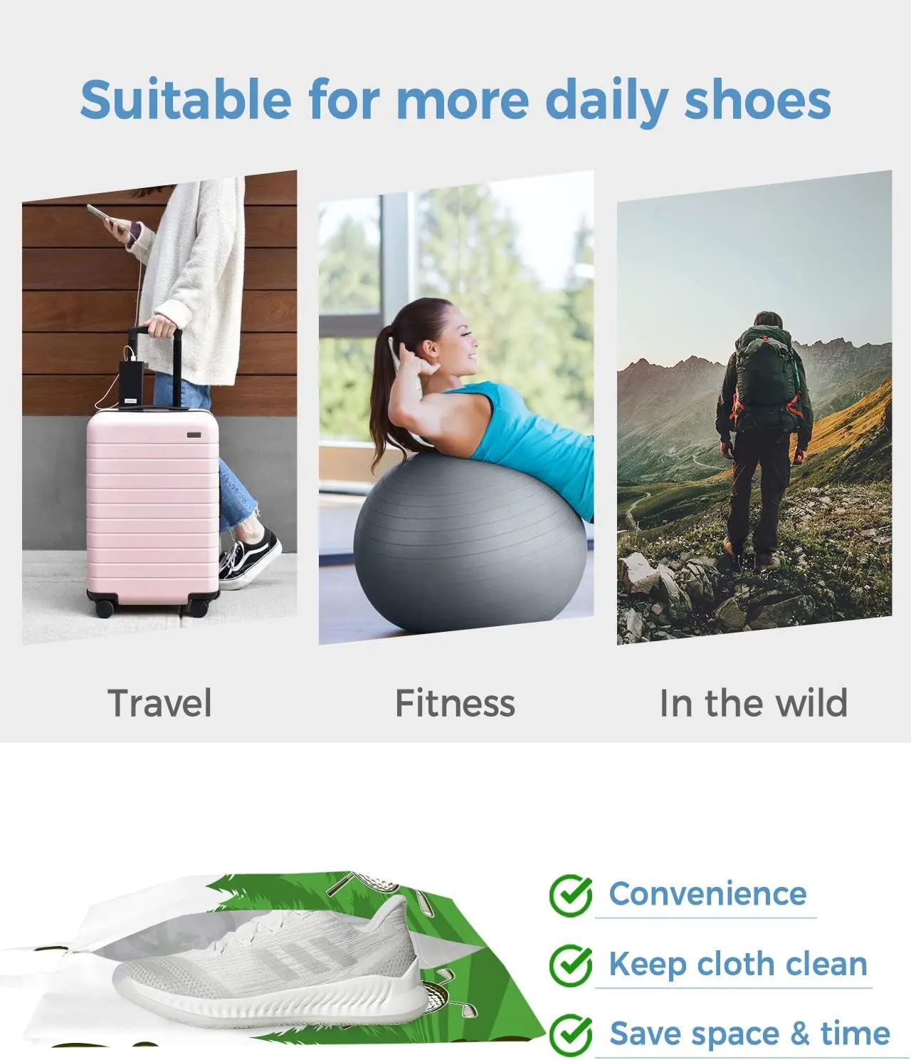 Golf Cart Travel Shoe Bags Waterproof, Golf Club Green Field Pine Tree Balls Sports Theme Portable Shoe Storage Organizer with Zipper for Men and Women, 15.7x8.7 Inch