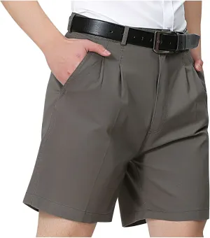 Golf Chino Shorts for Men Pleated Front Work Loose-Fit Solid Dress Shorts Lightweight Cotton Classic Short Pants
