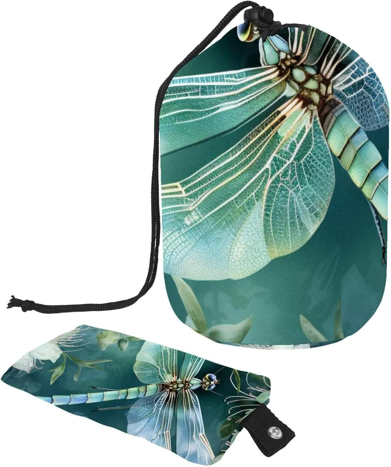 Green Dragonfly Travel Cosmetic Bags Makeup Bag for Women, Foldable Drawstring Travel Cosmetic Bags, Portable Toiletry Bucket Bag