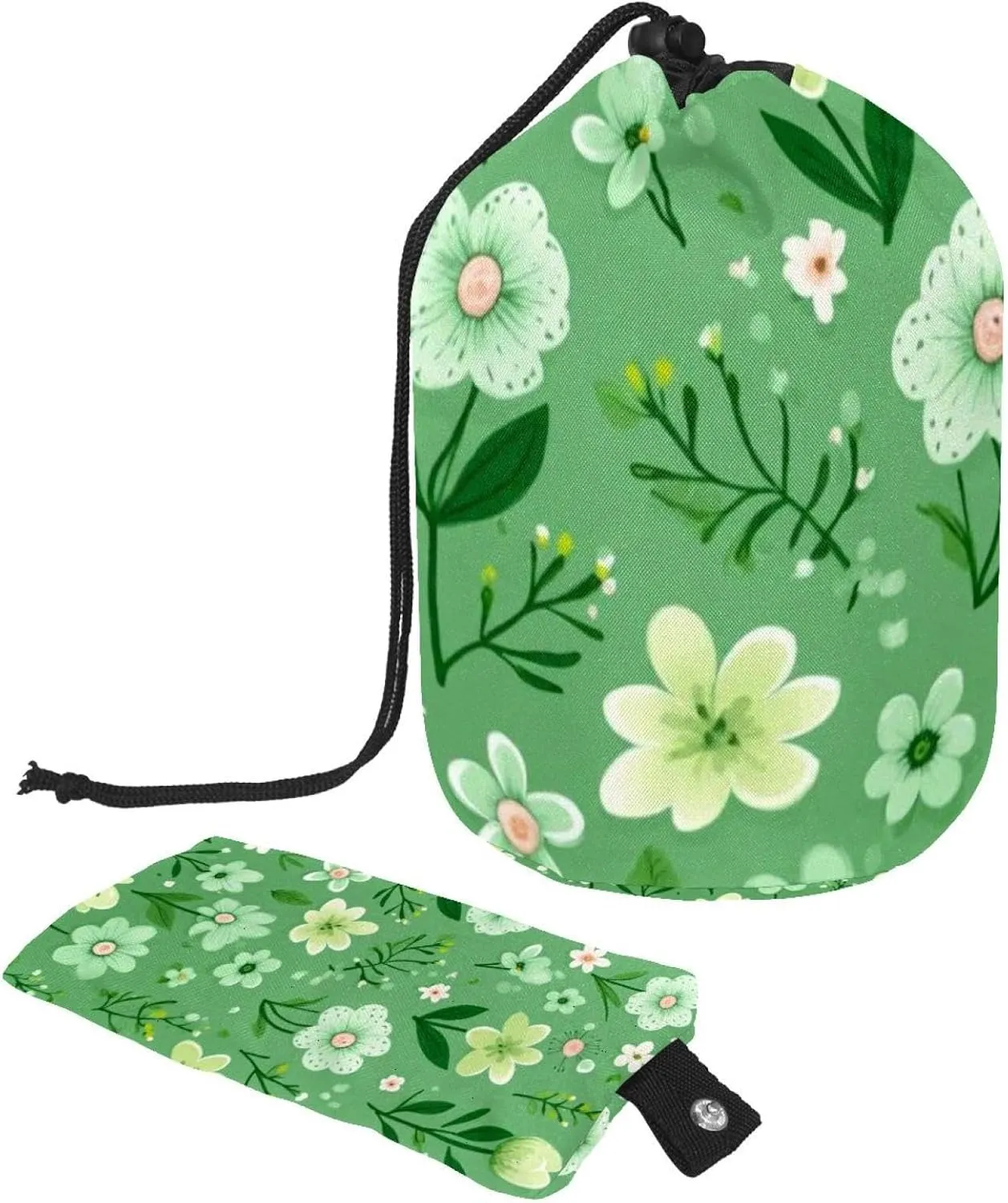 Green Grass Flowers Travel Cosmetic Bags Makeup Bag for Women, Foldable Drawstring Travel Cosmetic Bags, Portable Toiletry Bucket Bag