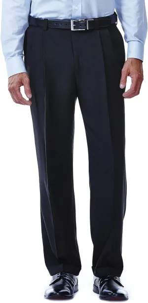 Haggar mens Eclo Stria Expandable-waist Pleat-front dress pants, Black, 44W x 32L US