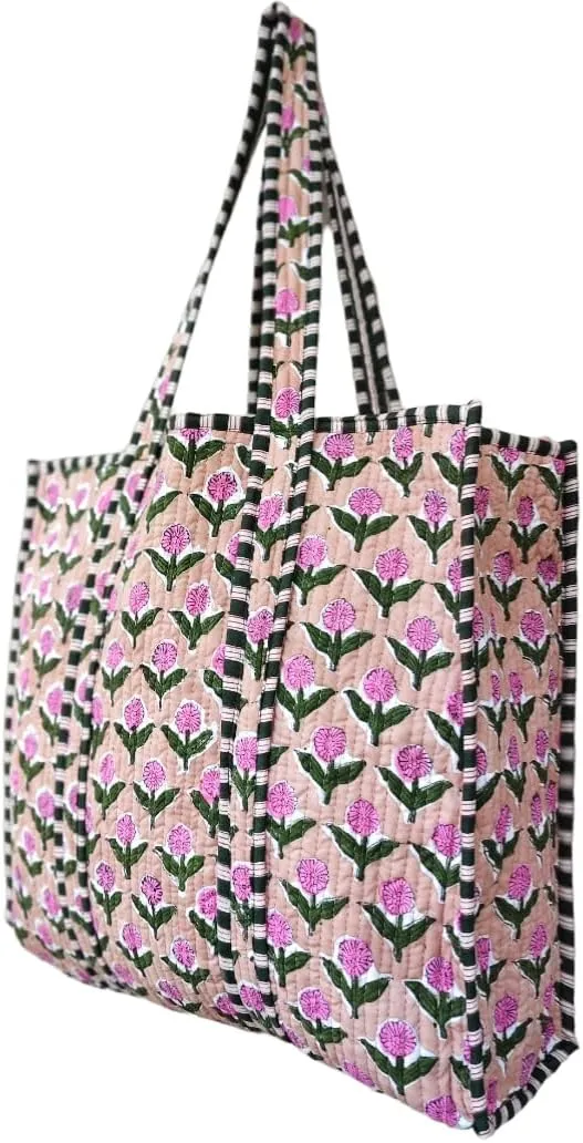 Hand Block Tote Bag, Light Weight Travel Bags, Cotton Shopping & Beach Bag, Handmade Tote Bags