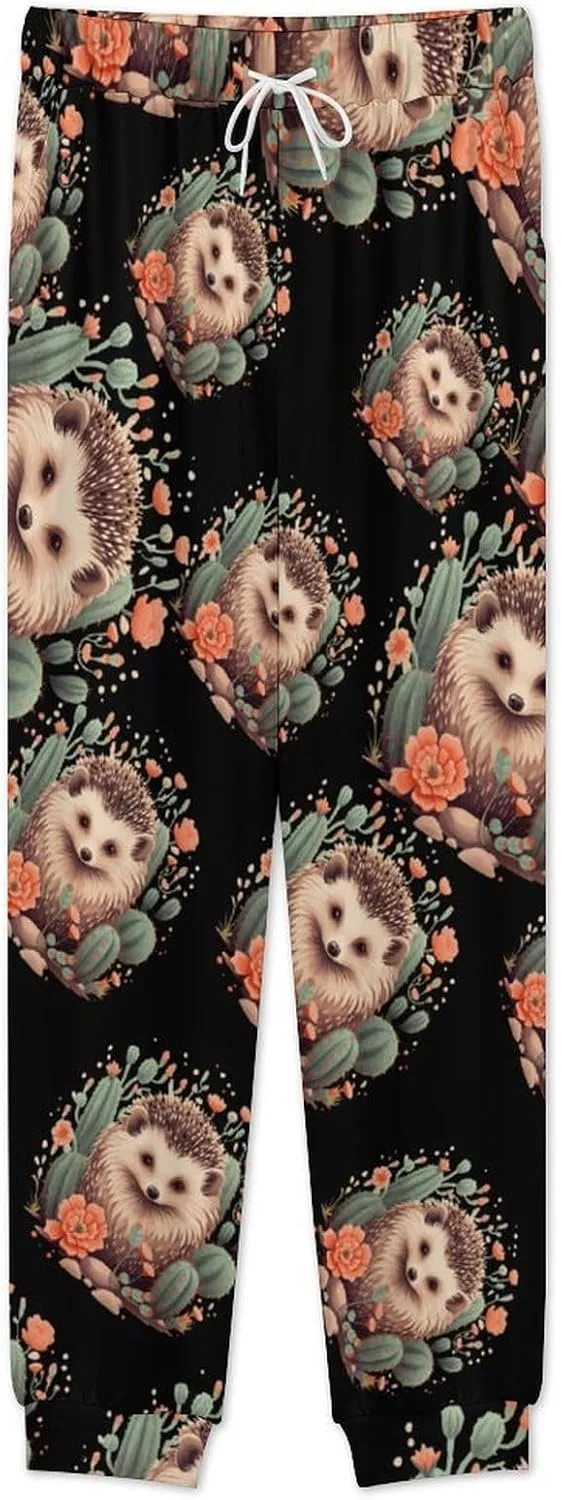 Hedgehog Cactus Mens Pajamas Set Long Sleeve Sleepwear Set Soft Underwear Set Loungewear