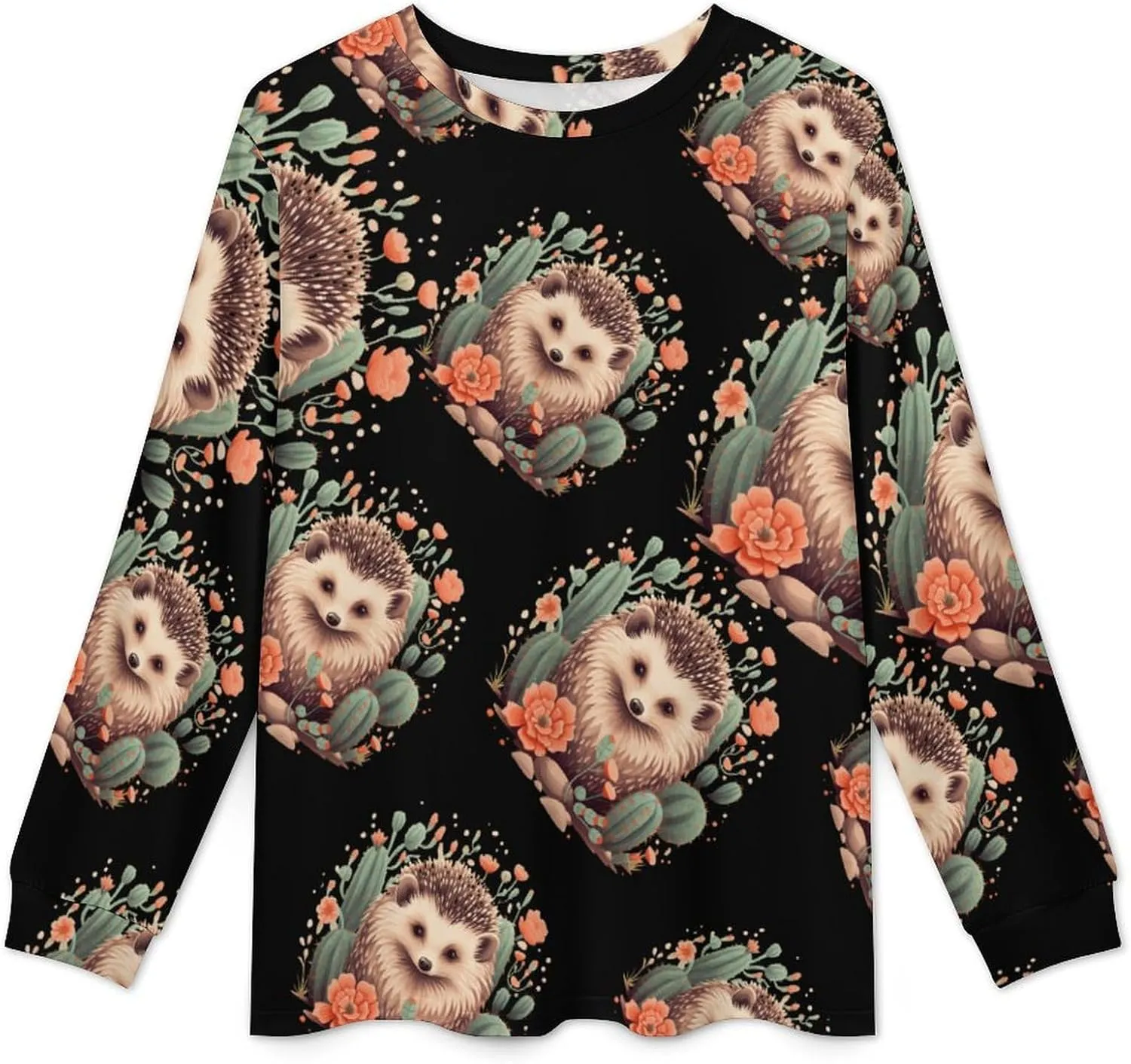 Hedgehog Cactus Mens Pajamas Set Long Sleeve Sleepwear Set Soft Underwear Set Loungewear