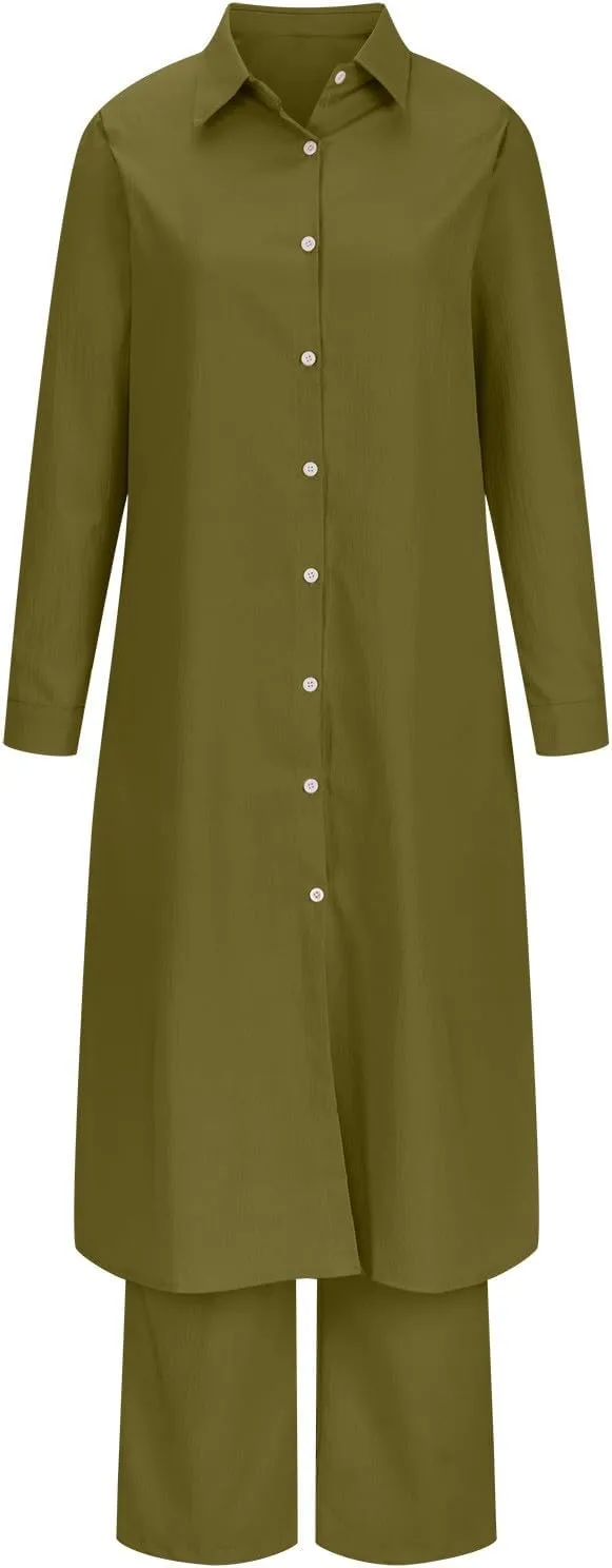 HGps8w Women's Vintage Cotton Linen Trench Coat Split Hem Mid Length Windbreaker Button Down Lapel Jacket Overcoat