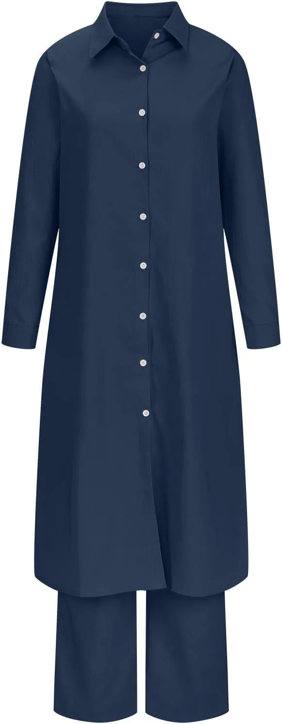 HGps8w Women's Vintage Cotton Linen Trench Coat Split Hem Mid Length Windbreaker Button Down Lapel Jacket Overcoat