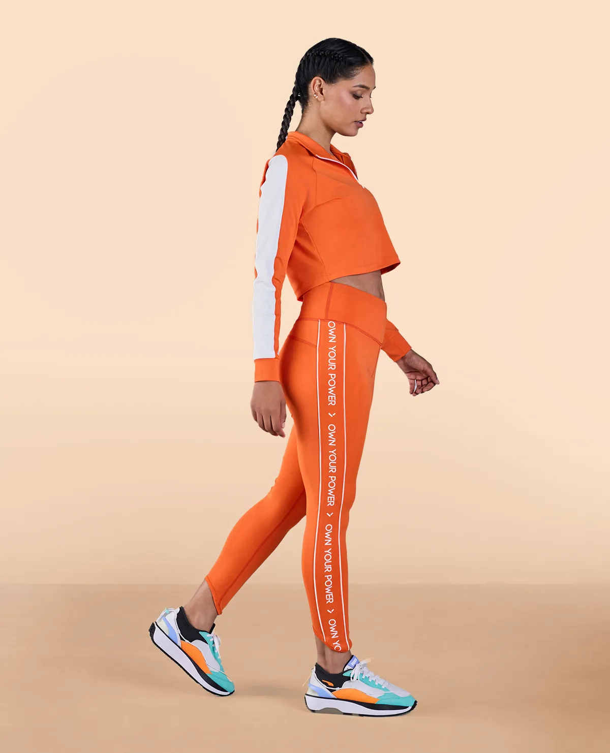 High Waisted Leggings in Second SKN Fabric Orange