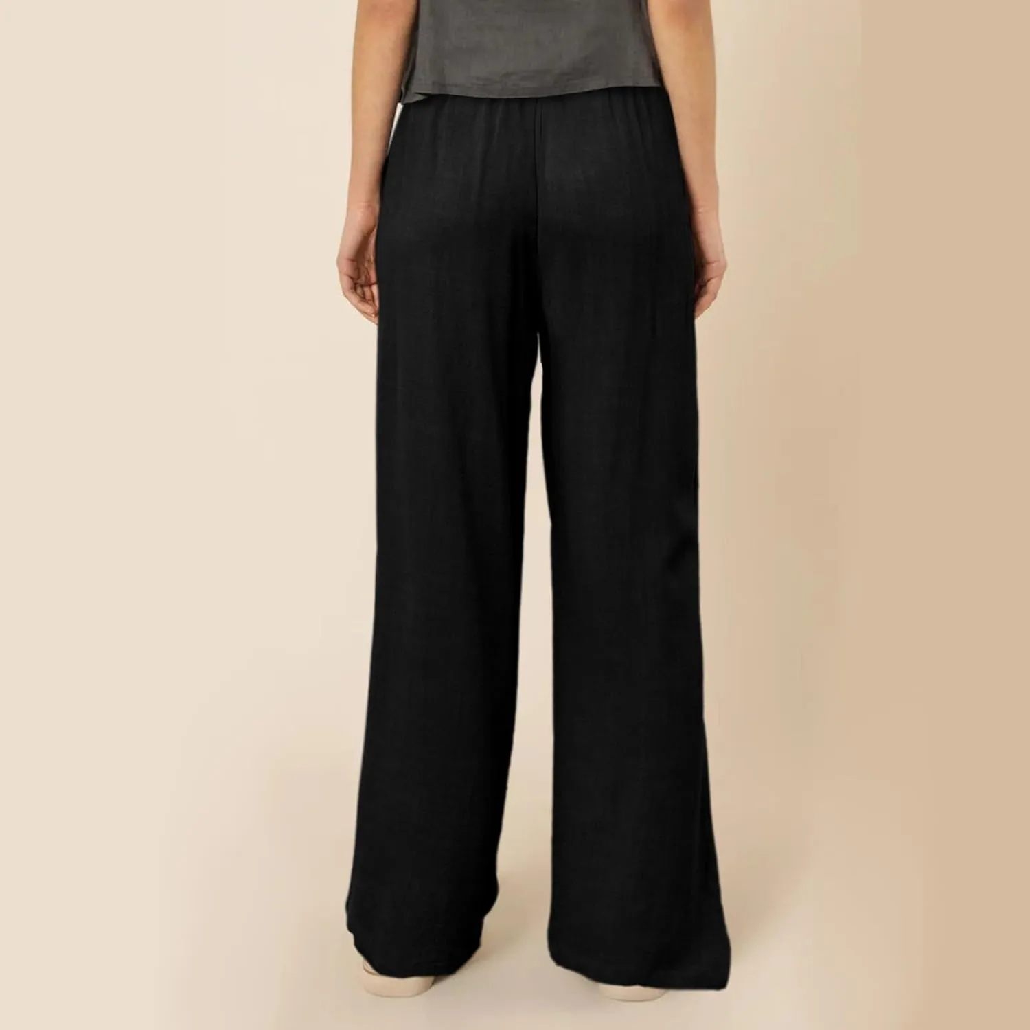 Hixiaohe Womens Linen Pants Summer Flowy Palazzo Trousers Casual Loose Wide Leg Pants High Waist Drawstring Beach Outfits