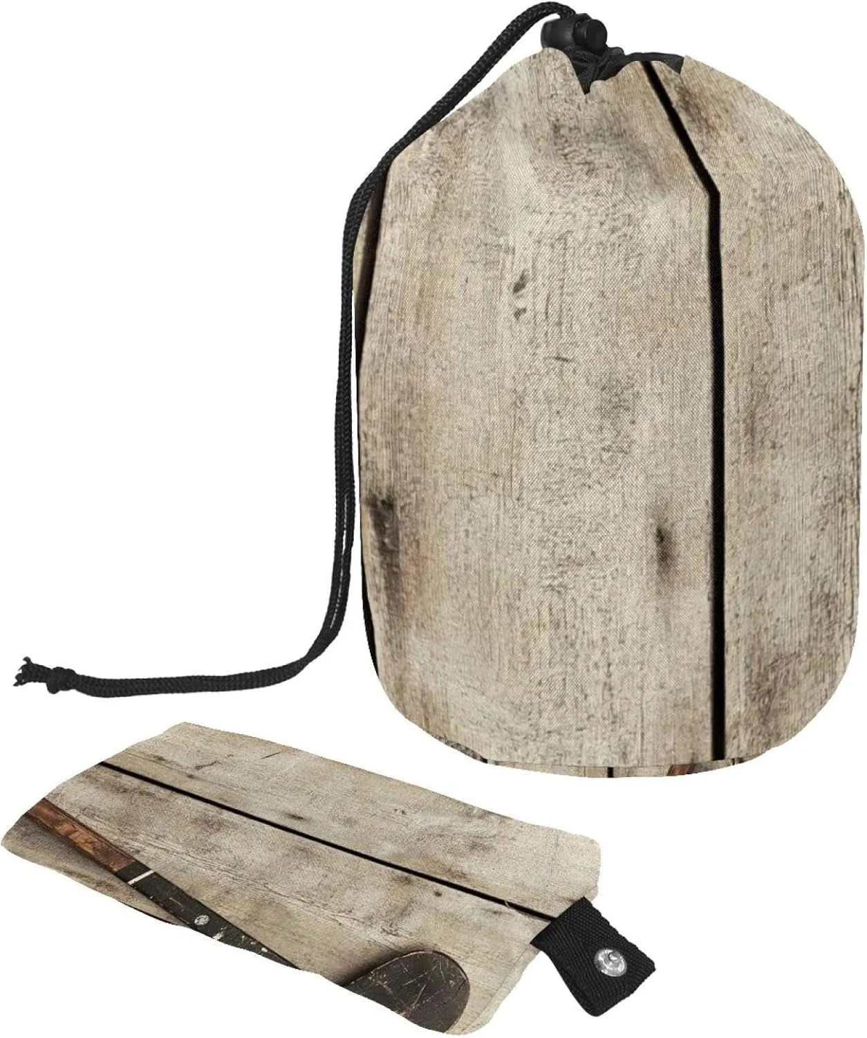 Hockey Stick and Puck on Wood 25 Travel Cosmetic Bags Makeup Bag for Women, Foldable Drawstring Travel Cosmetic Bags, Portable Toiletry Bucket Bag