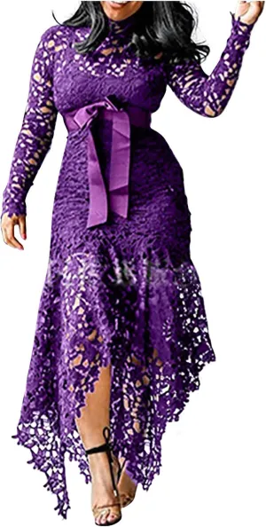 Hollow Floor-Length Lace-Up Asymmetrical Women's Maxi Dress Sexy Lace Dress Party Evening Dress 2025 Fashion