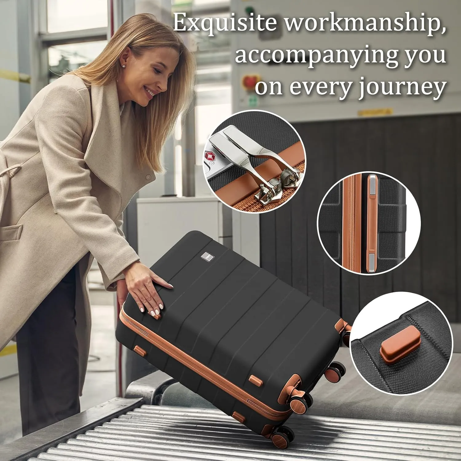 imiomo Hard Shell Luggage Sets 5 Piece for Women, Lightweight Hardside Rolling Suitcase Set with Spinner Wheels and TSA Lock, Black