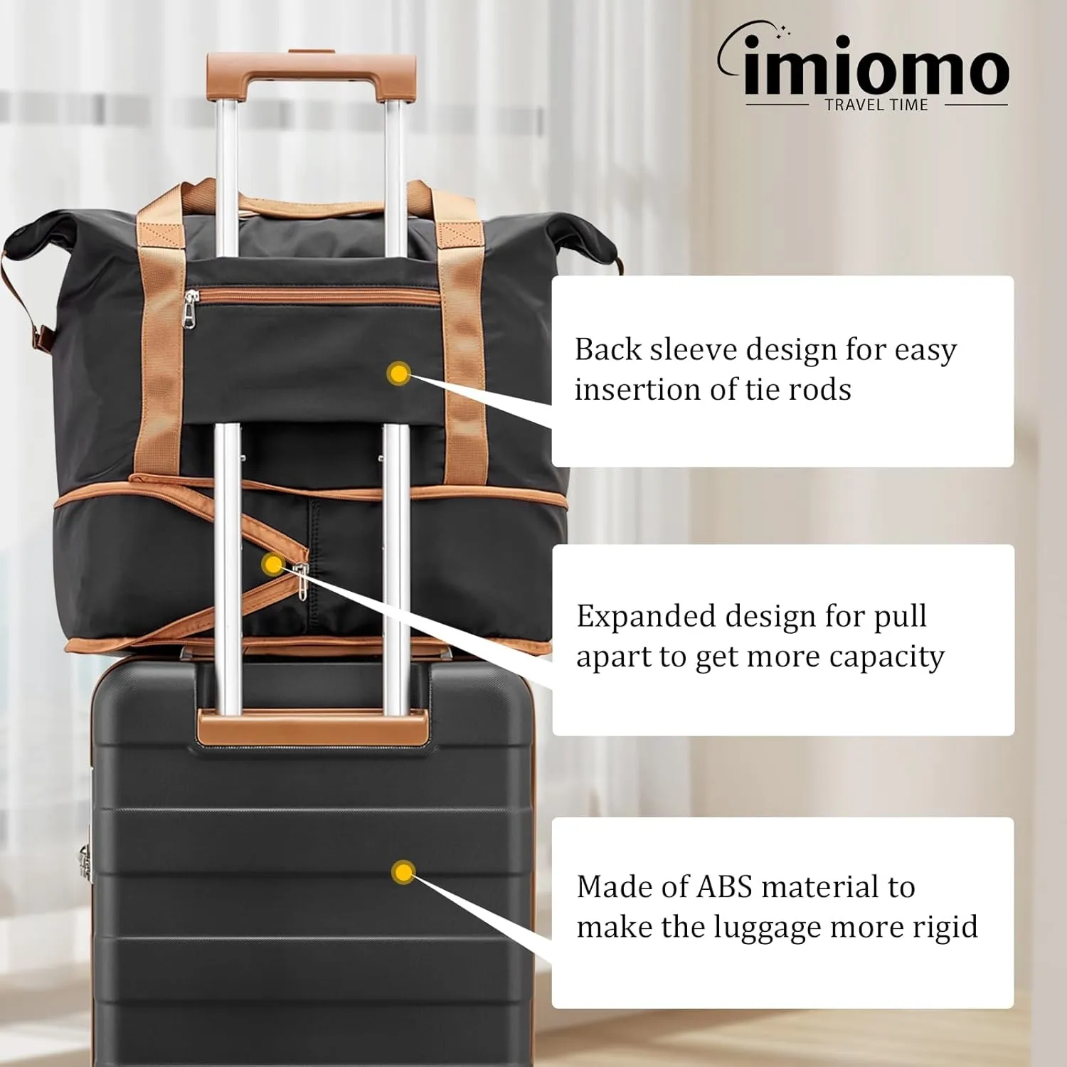 imiomo Hard Shell Luggage Sets 5 Piece for Women, Lightweight Hardside Rolling Suitcase Set with Spinner Wheels and TSA Lock, Black