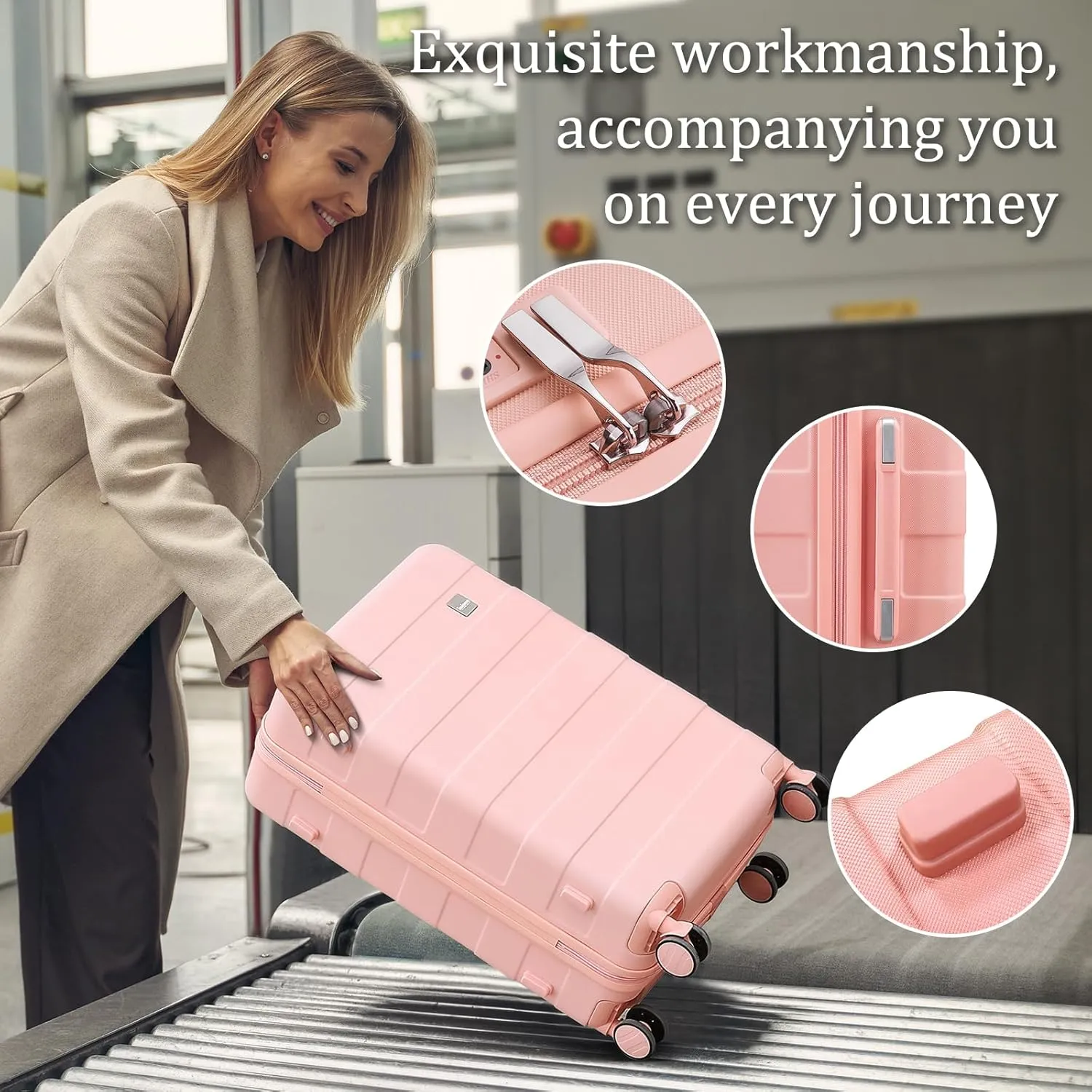 imiomo Hard Shell Luggage Sets 5 Piece for Women, Lightweight Hardside Rolling Suitcase Set with Spinner Wheels and TSA Lock, Pink