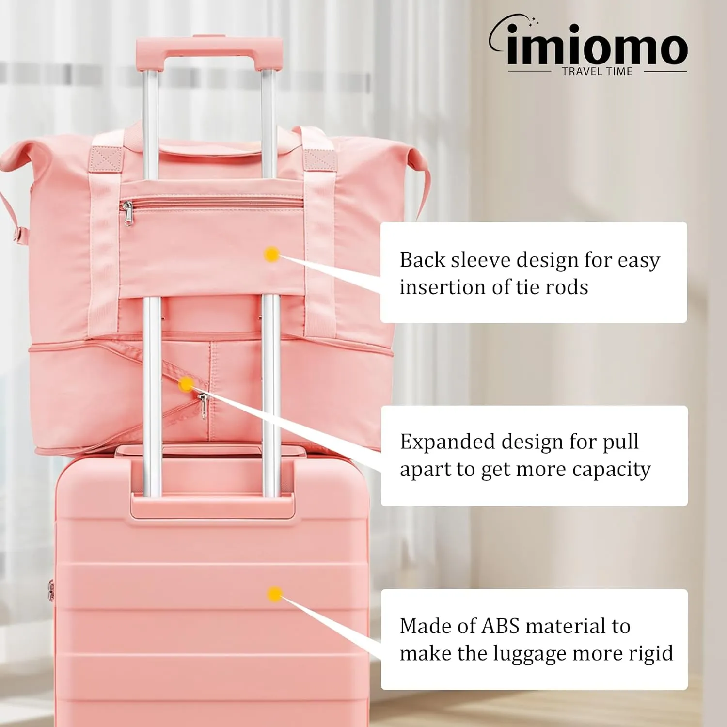 imiomo Hard Shell Luggage Sets 5 Piece for Women, Lightweight Hardside Rolling Suitcase Set with Spinner Wheels and TSA Lock, Pink