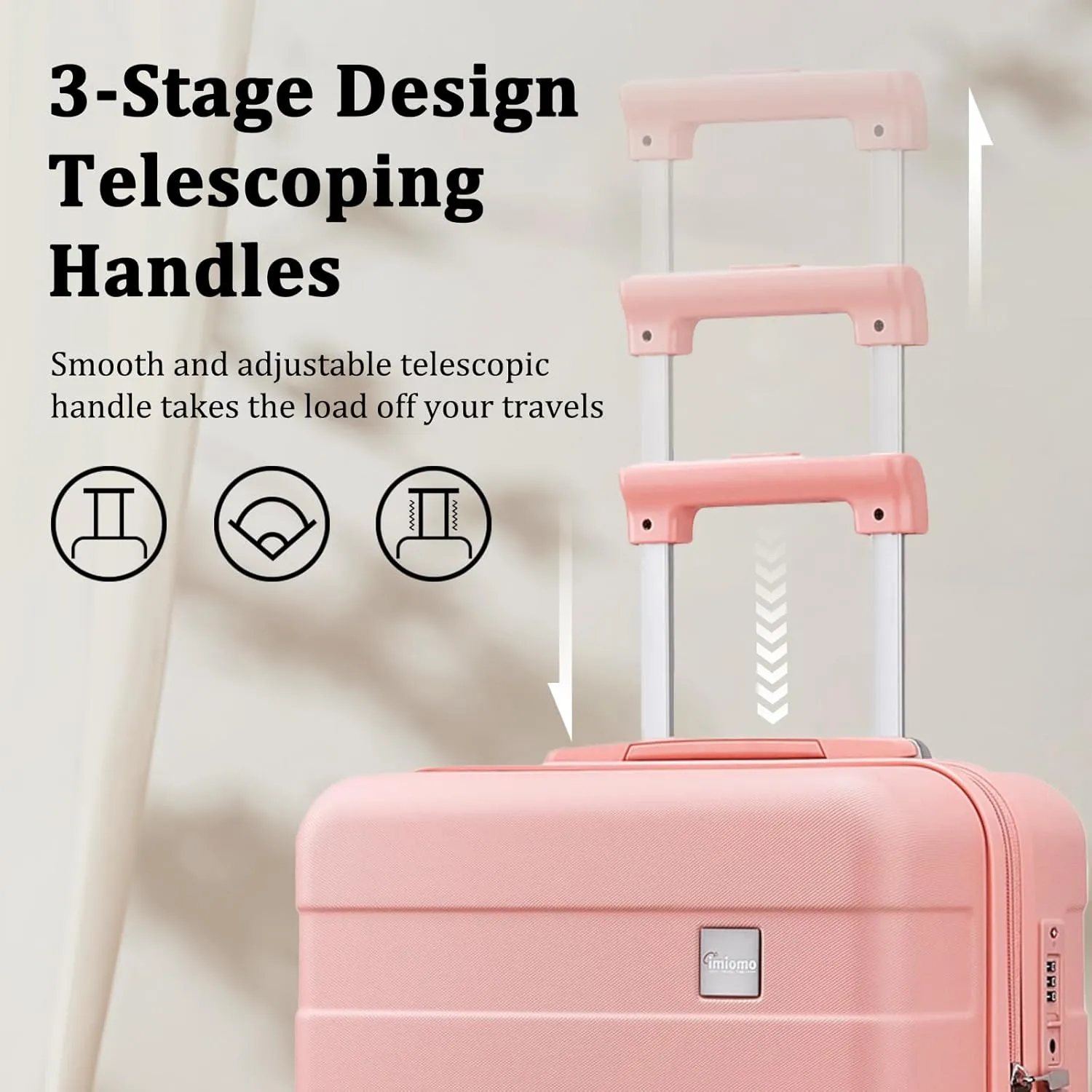 imiomo Hard Shell Luggage Sets 5 Piece for Women, Lightweight Hardside Rolling Suitcase Set with Spinner Wheels and TSA Lock, Pink