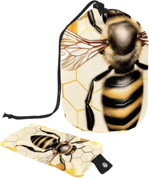 Insect Bee Pattern Travel Cosmetic Bags Makeup Bag for Women, Foldable Drawstring Travel Cosmetic Bags, Portable Toiletry Bucket Bag