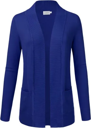 JJ Perfection Casual Open Front Knit Cardigan Long Sleeve with Side Pockets Basic Sweater Jackets for Womens with Plus Size