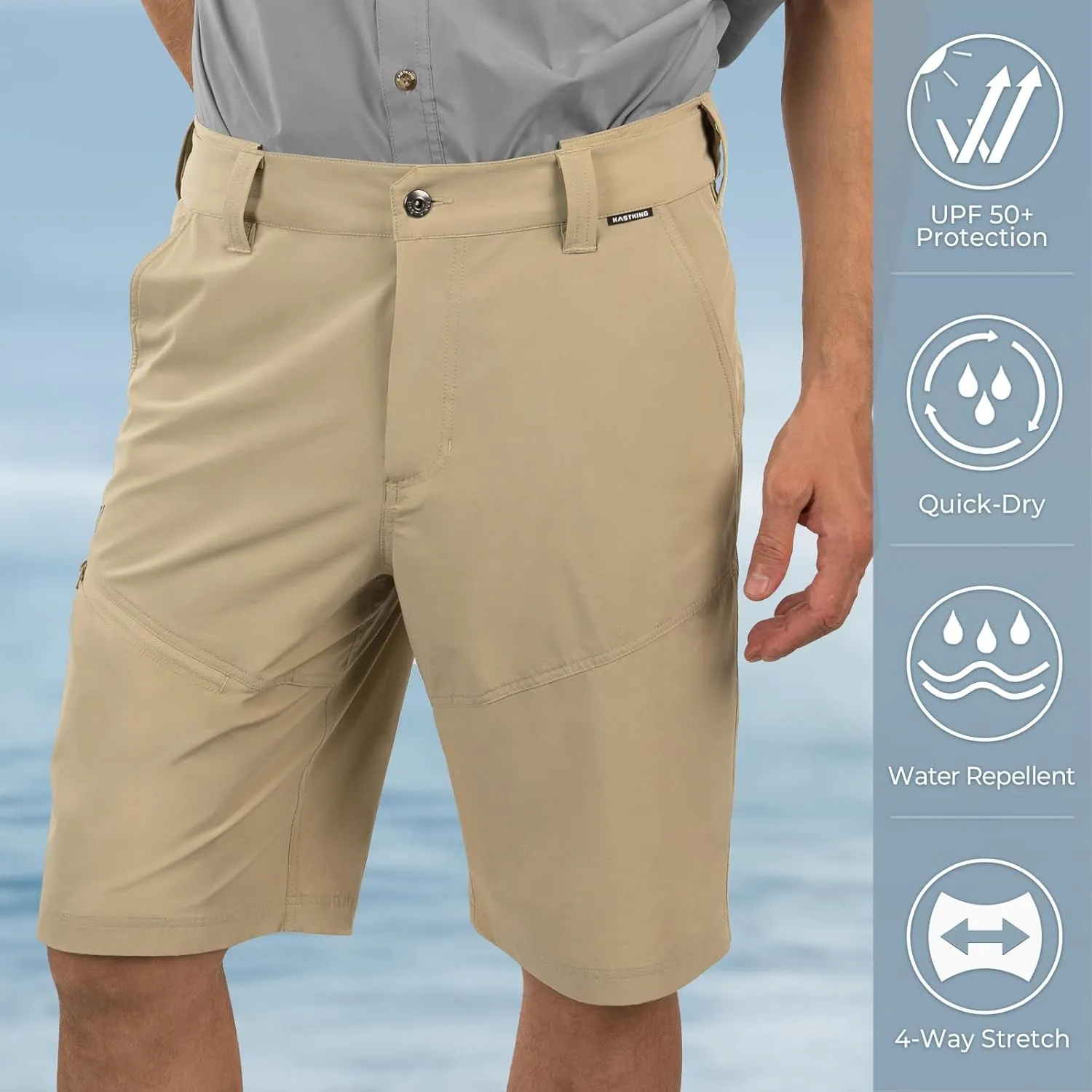 KastKing Cool Caster Men's Fishing Shorts, UPF 50  Hiking Shorts, 10.5 and 7.5 Available, Water Repellent, 4-Way Stretch