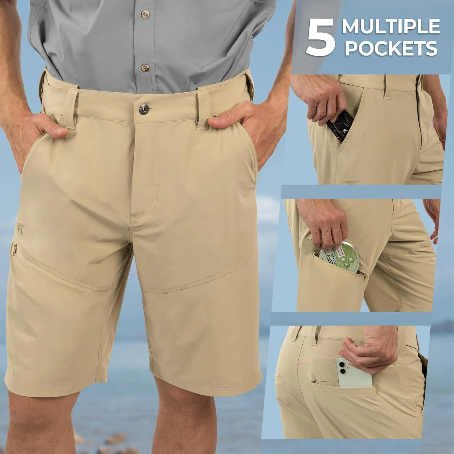 KastKing Cool Caster Men's Fishing Shorts, UPF 50  Hiking Shorts, 10.5 and 7.5 Available, Water Repellent, 4-Way Stretch