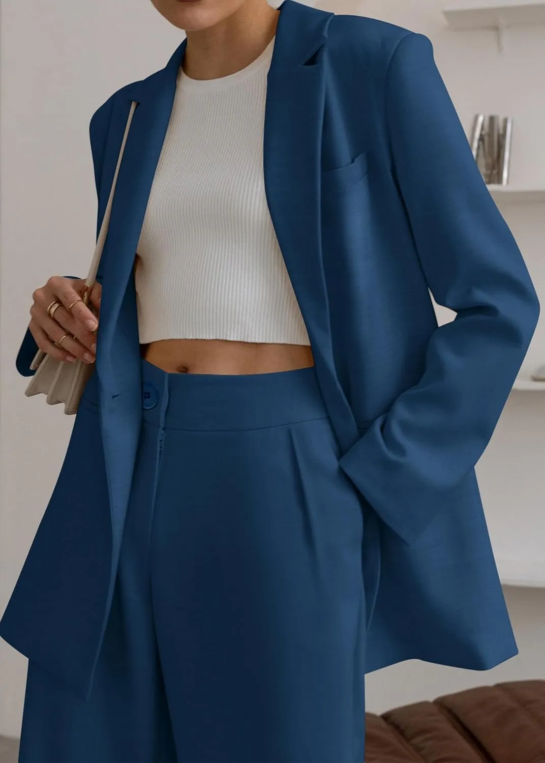 KIRUNDO Women's 2025 Spring Fall 2 Piece Blazer Set Casual Loose Long Blazer Jackets and Dressy Wide Leg Pant Suits Pockets