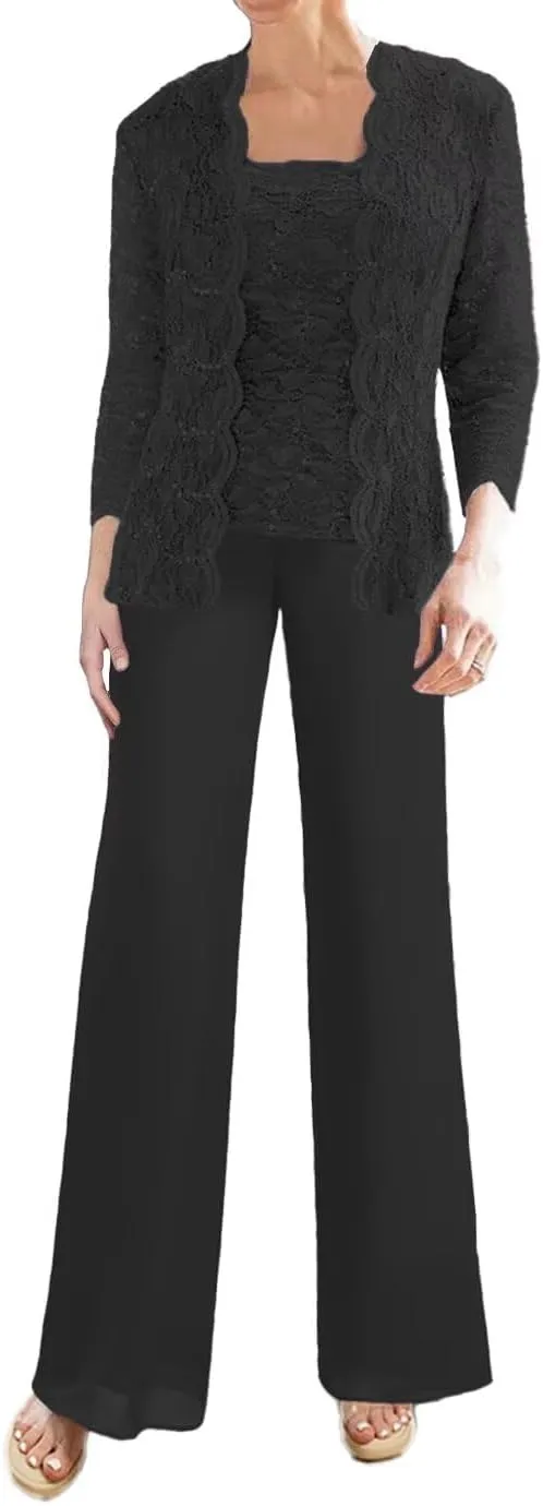 Laces Mother of The Bride Pant Suits Sequins 3 Pieces Wedding Guest Dresses Formal Evening Party Gowns with Jackets
